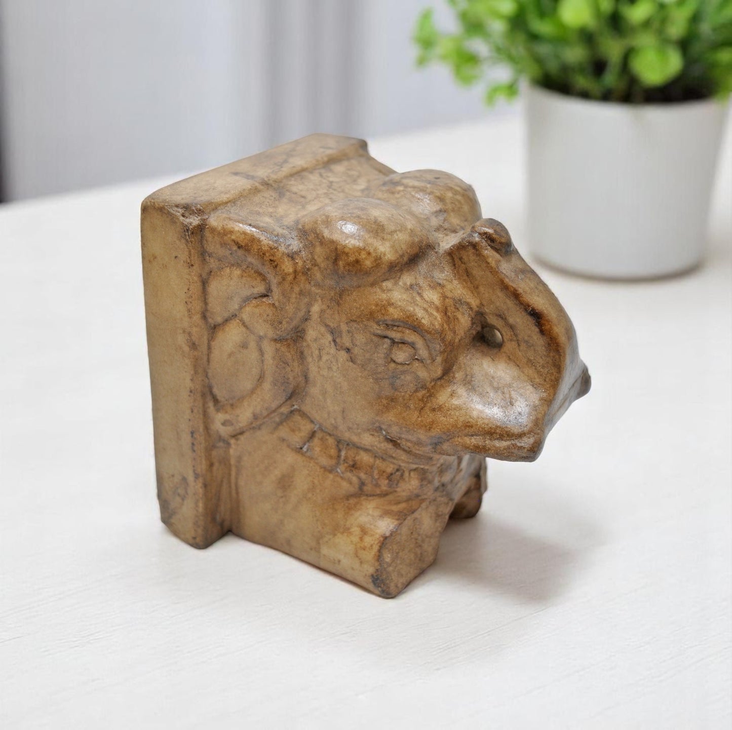 Vintage White Marble Elephant Figurine Book End Original Old Fine Hand Carved