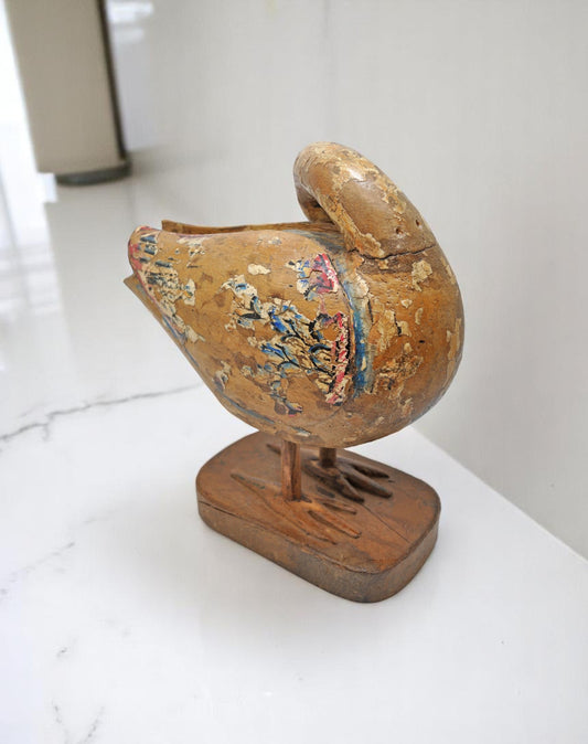 Hand Carved Wooden Duck Figurine Fine Carved Rustic Hand Painted