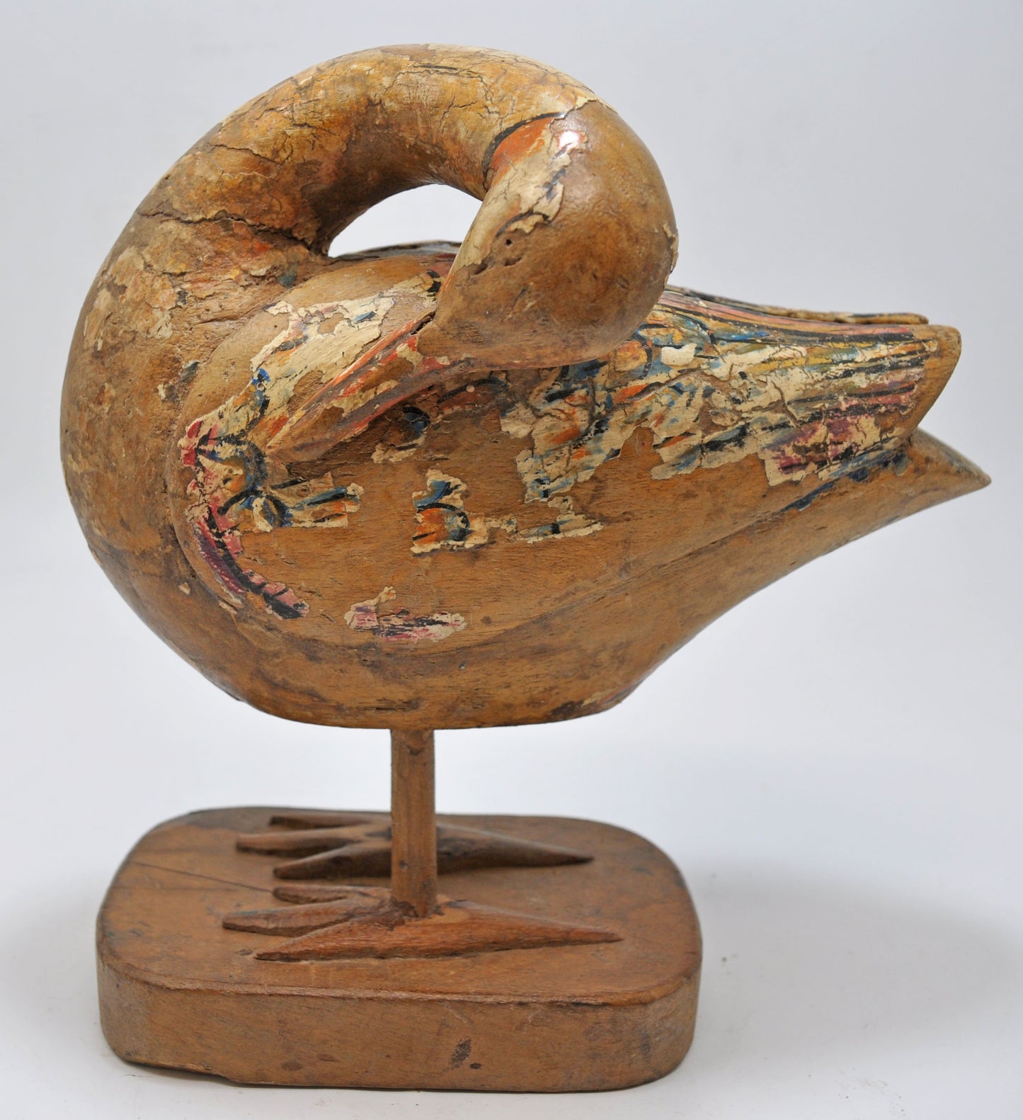Hand Carved Wooden Duck Figurine Fine Carved Rustic Hand Painted
