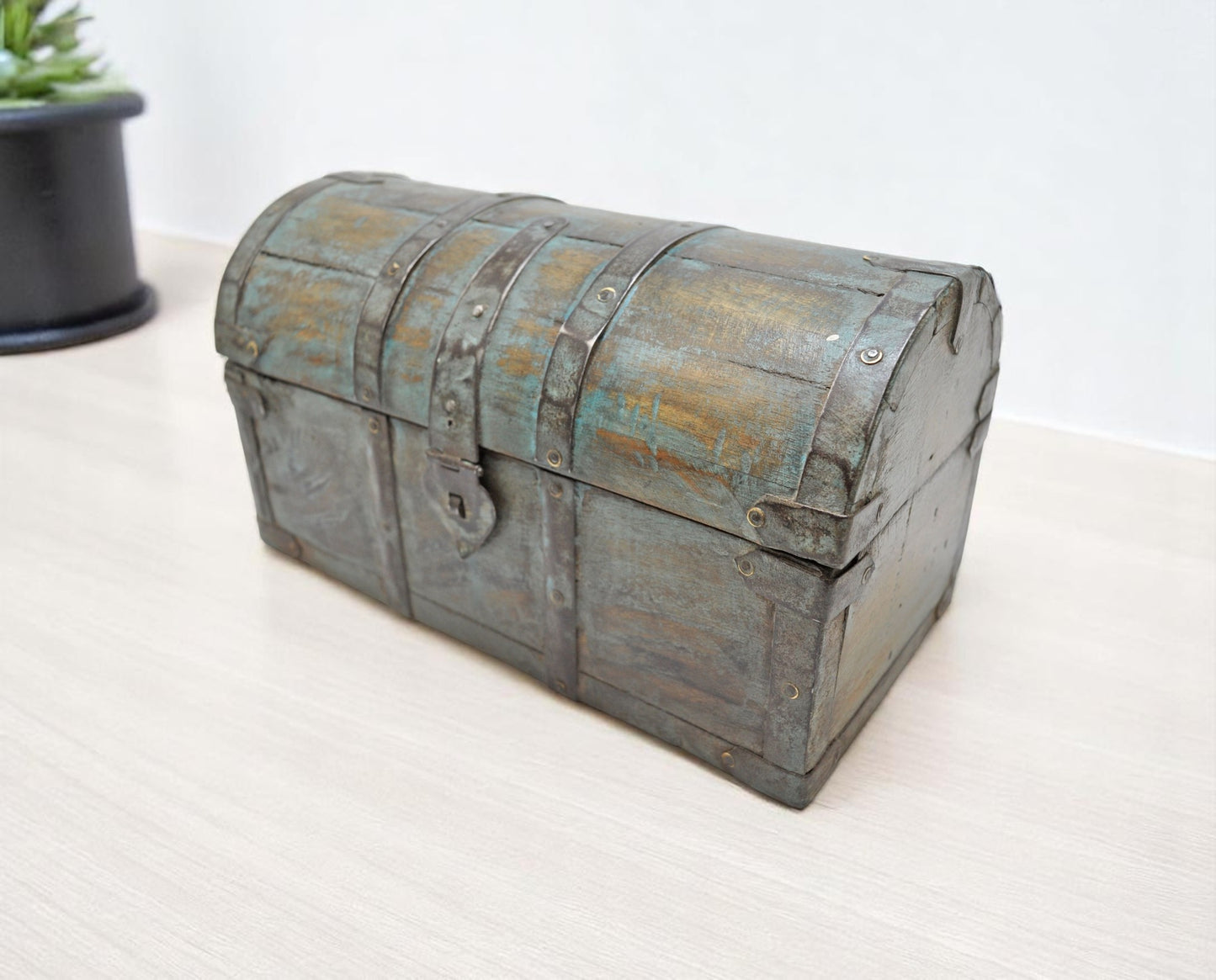 Vintage Wooden Half Round Top Storage Box Original Old Hand Crafted Rustic