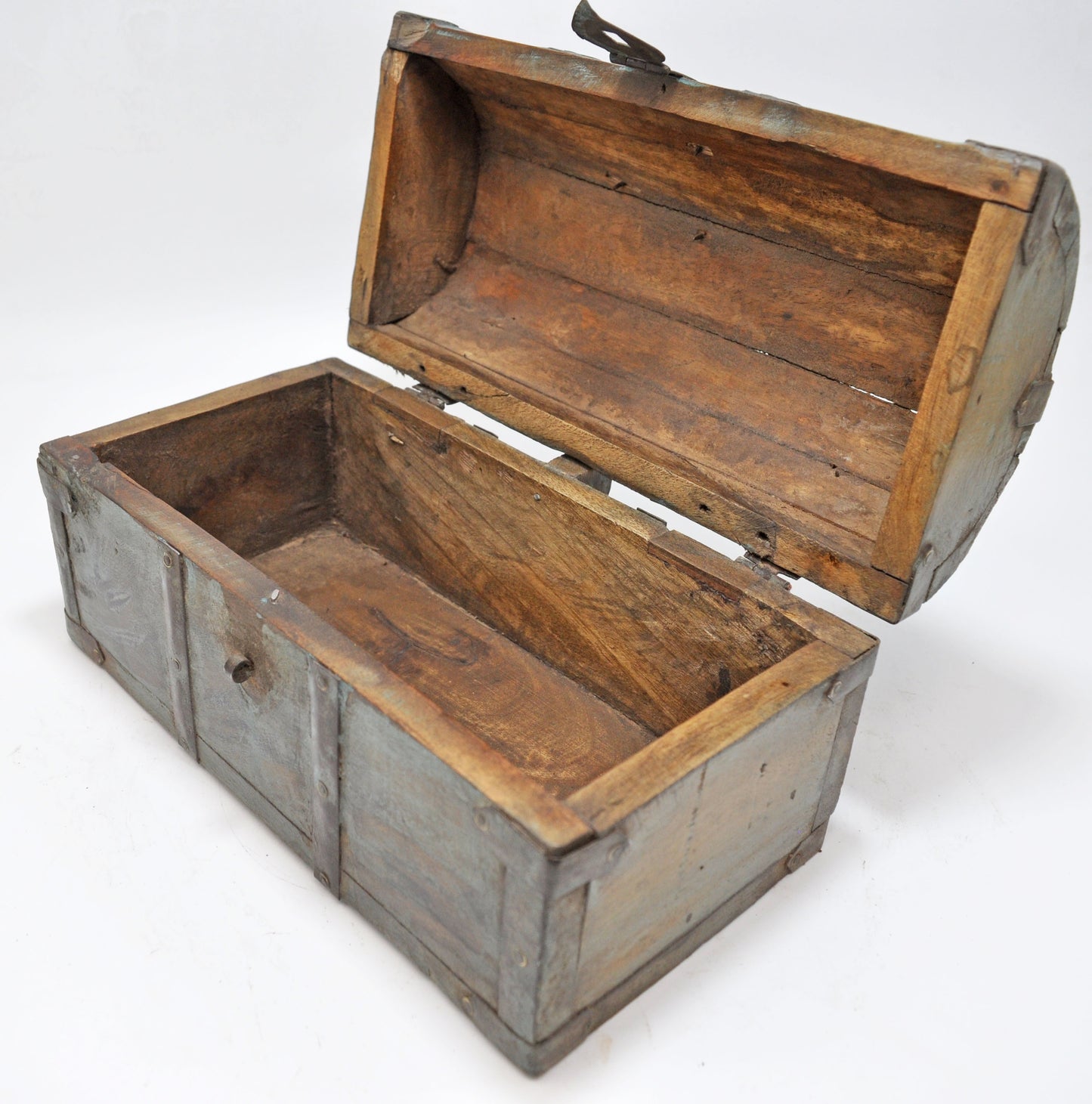 Vintage Wooden Half Round Top Storage Box Original Old Hand Crafted Rustic