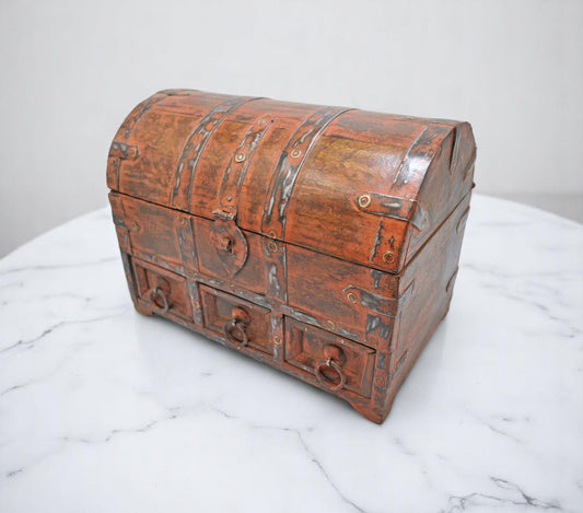 Vintage Wooden Half Round Top Storage Box Original Old Hand Crafted Rustic
