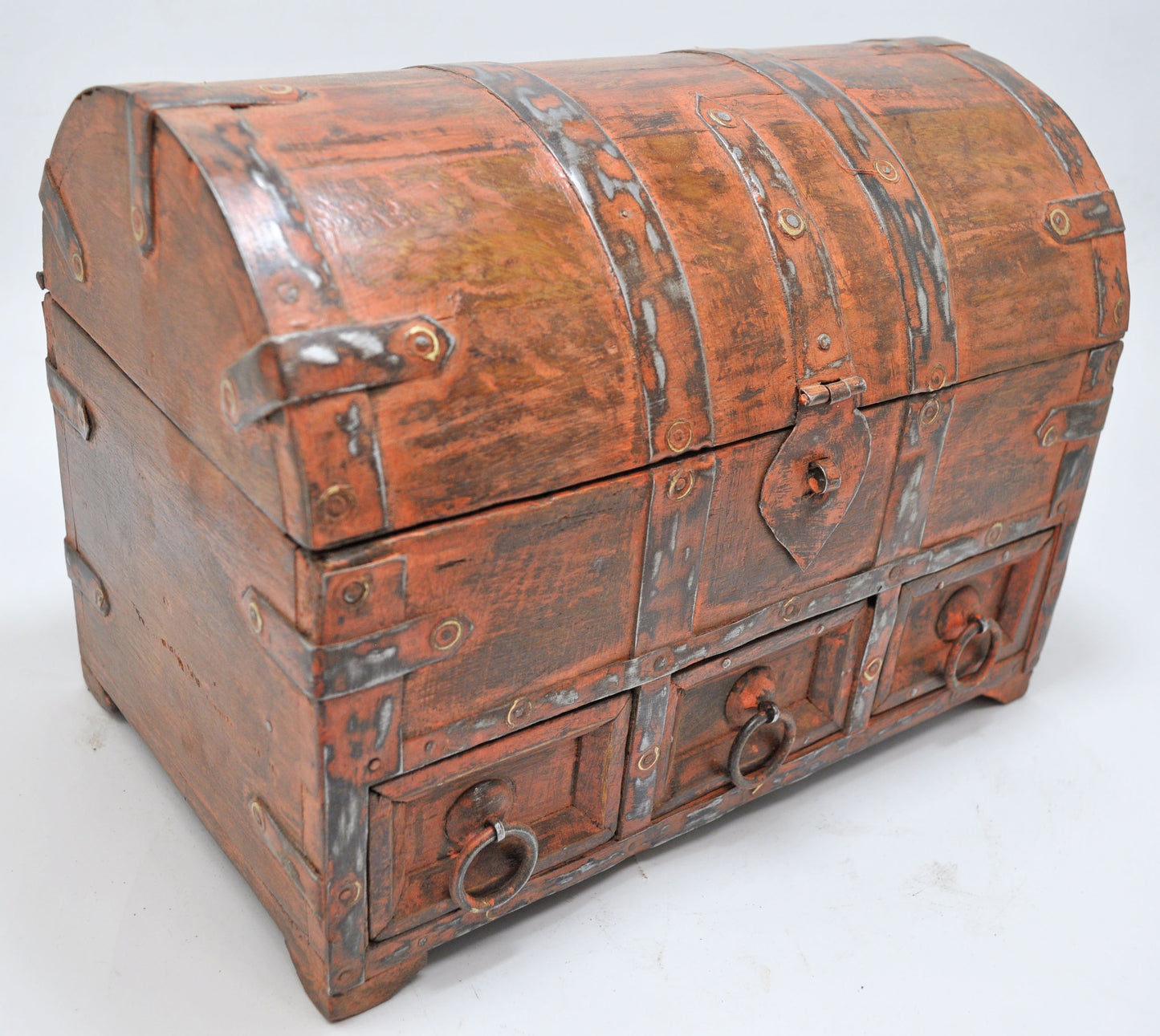 Vintage Wooden Half Round Top Storage Box Original Old Hand Crafted Rustic