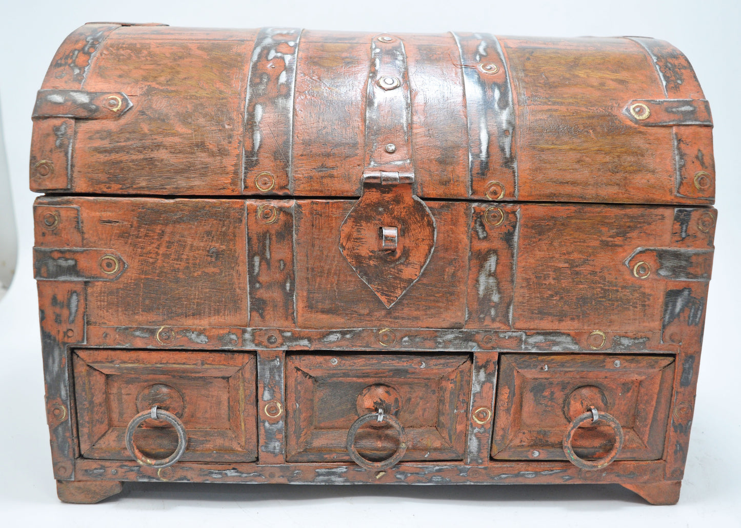 Vintage Wooden Half Round Top Storage Box Original Old Hand Crafted Rustic