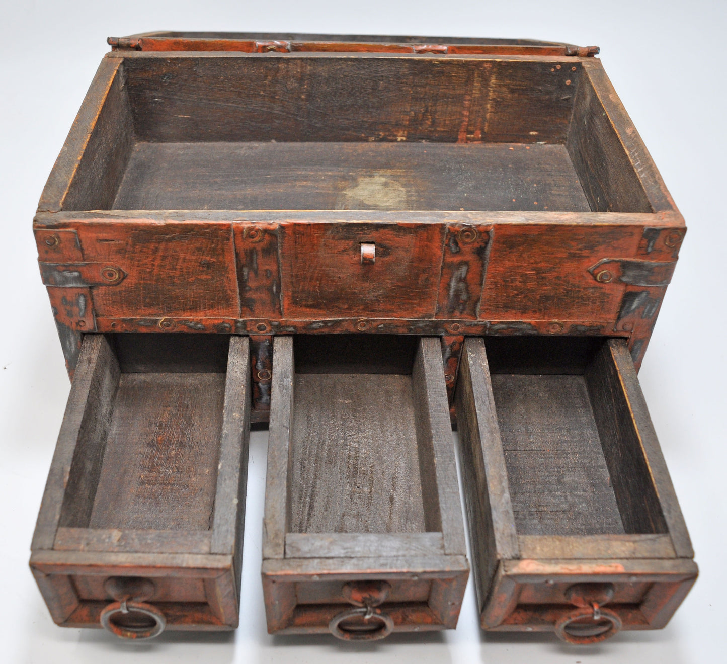 Vintage Wooden Half Round Top Storage Box Original Old Hand Crafted Rustic