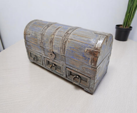 Vintage Wooden Half Round Top Storage Box Original Old Hand Crafted Rustic
