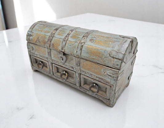 Vintage Wooden Half Round Top Storage Box Original Old Hand Crafted Rustic