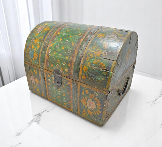 Vintage Wooden Half Round Top Storage Box Original Old Hand Crafted Painted