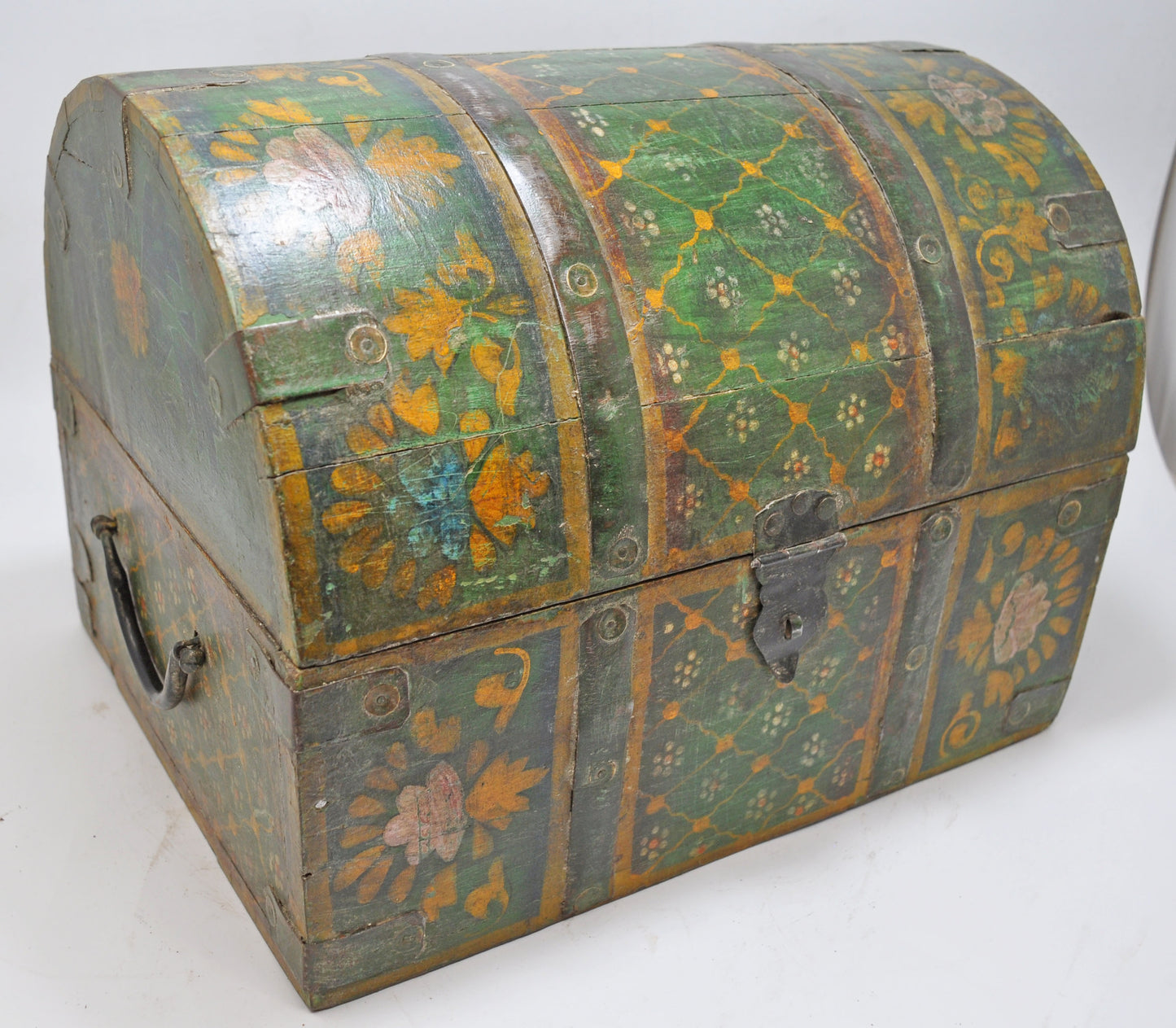 Vintage Wooden Half Round Top Storage Box Original Old Hand Crafted Painted