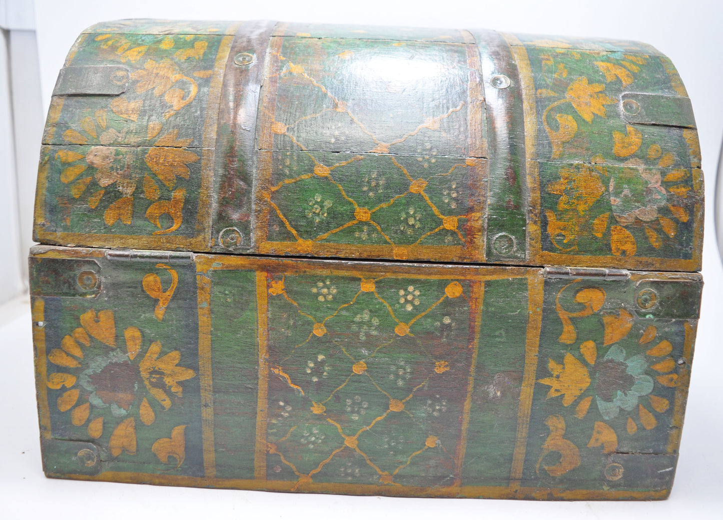 Vintage Wooden Half Round Top Storage Box Original Old Hand Crafted Painted