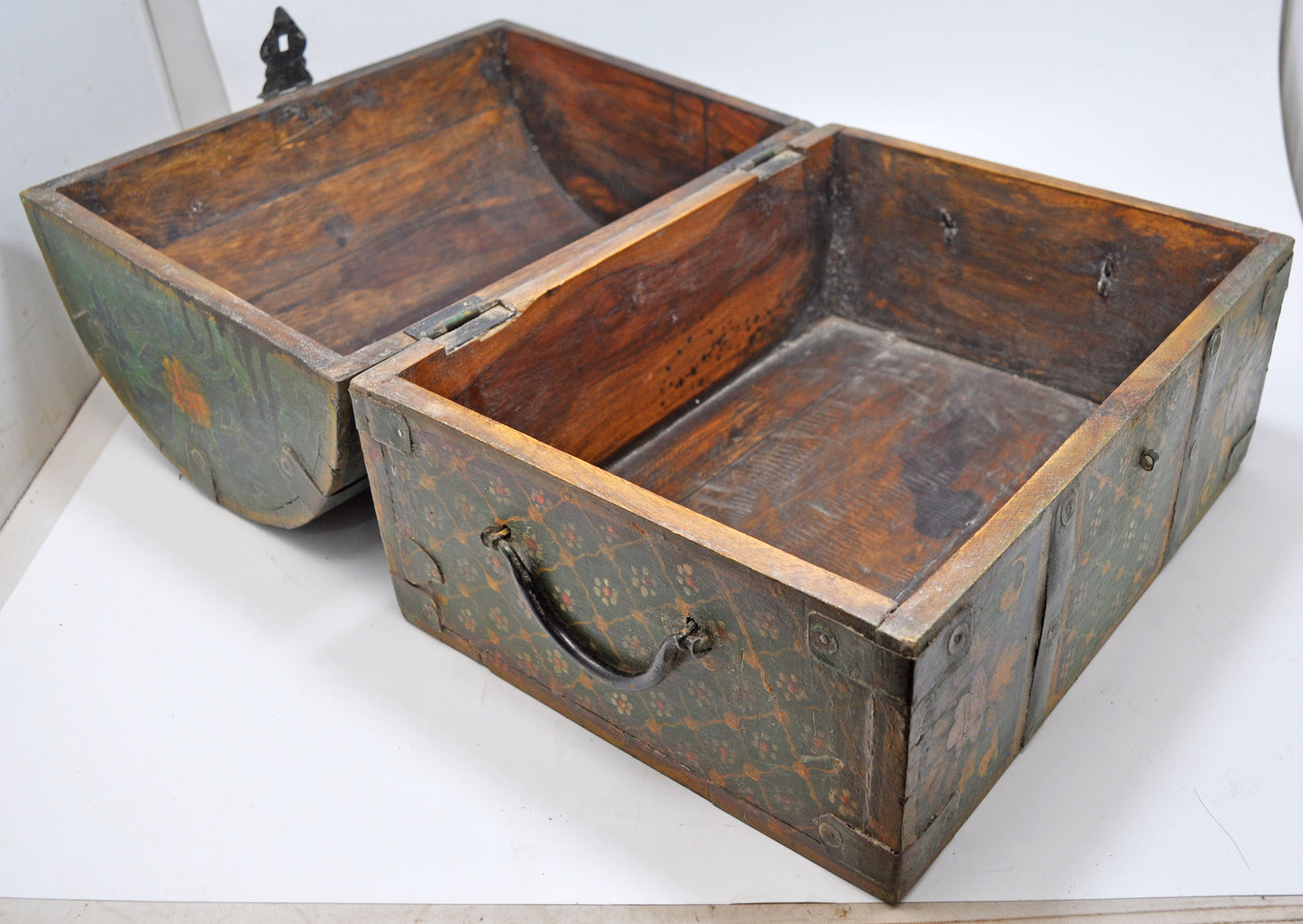 Vintage Wooden Half Round Top Storage Box Original Old Hand Crafted Painted