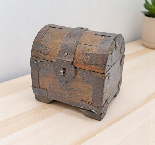 Vintage Wooden Half Round Top Small Storage Box Original Old Hand Crafted