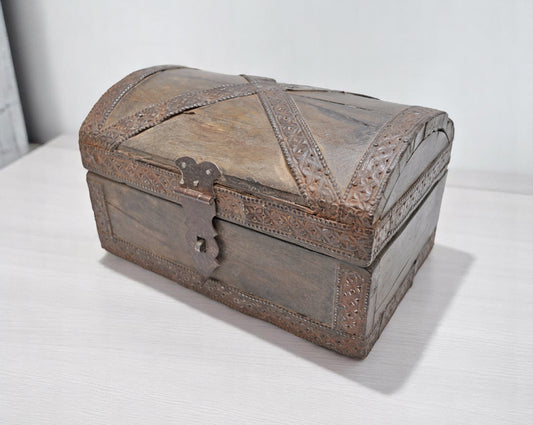 Antique Wooden Half Round Top Small Storage Box Original Old Hand Crafted