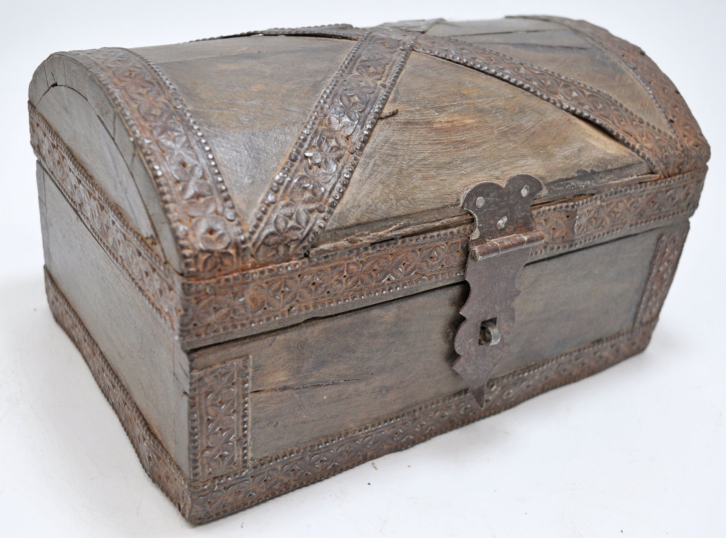 Antique Wooden Half Round Top Small Storage Box Original Old Hand Crafted