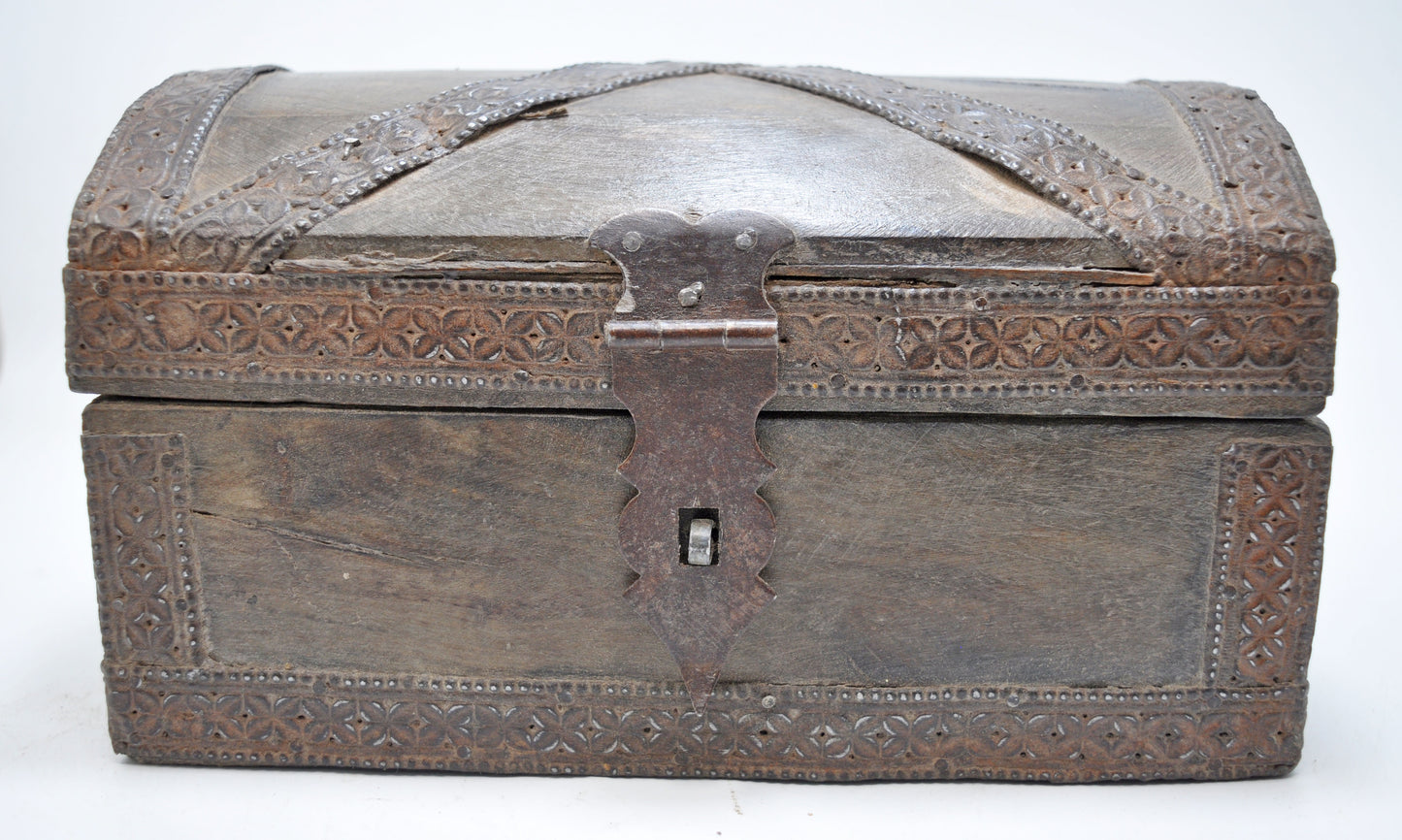 Antique Wooden Half Round Top Small Storage Box Original Old Hand Crafted