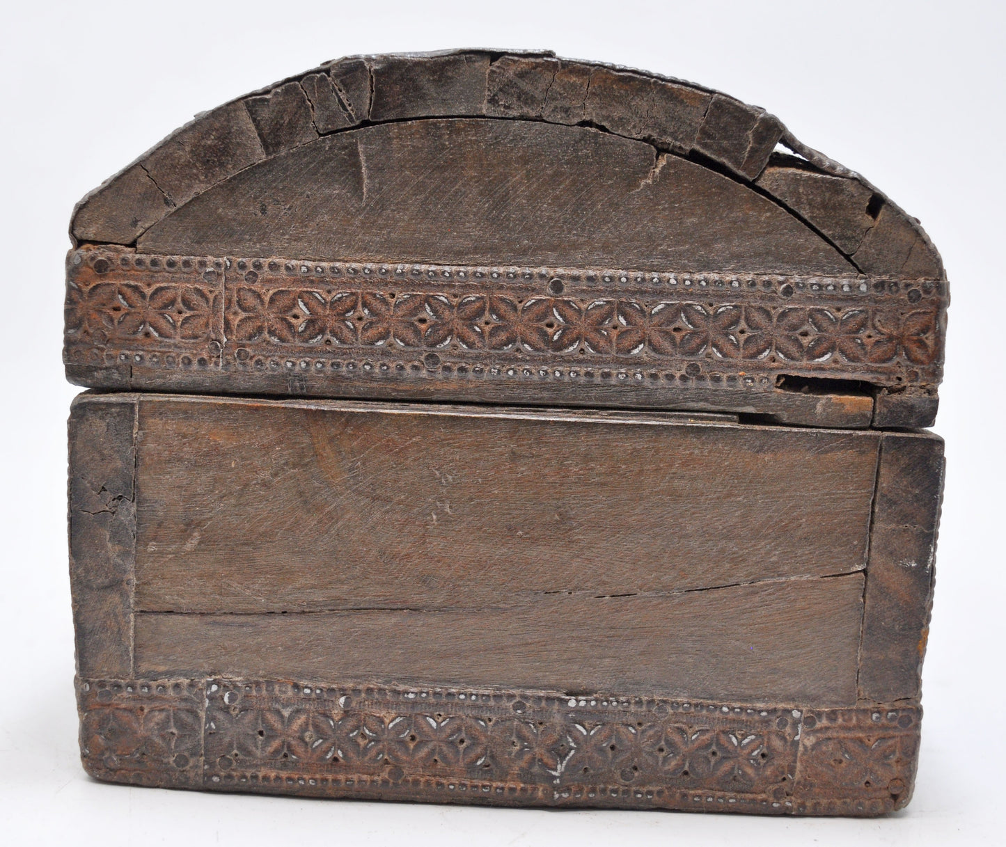 Antique Wooden Half Round Top Small Storage Box Original Old Hand Crafted