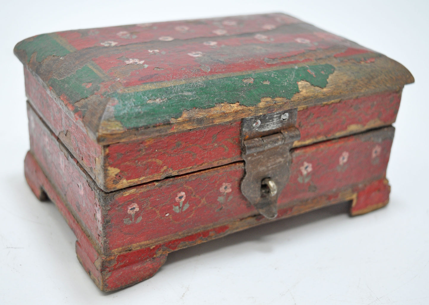 Vintage Wooden Small Storage Jewellery Box Original Old Hand Crafted Painted