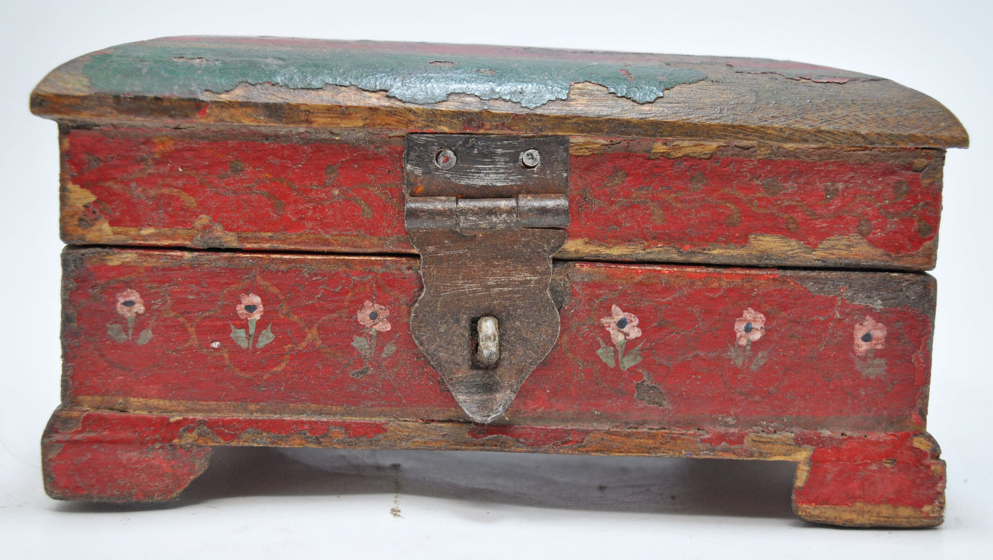 Vintage Wooden Small Storage Jewellery Box Original Old Hand Crafted Painted