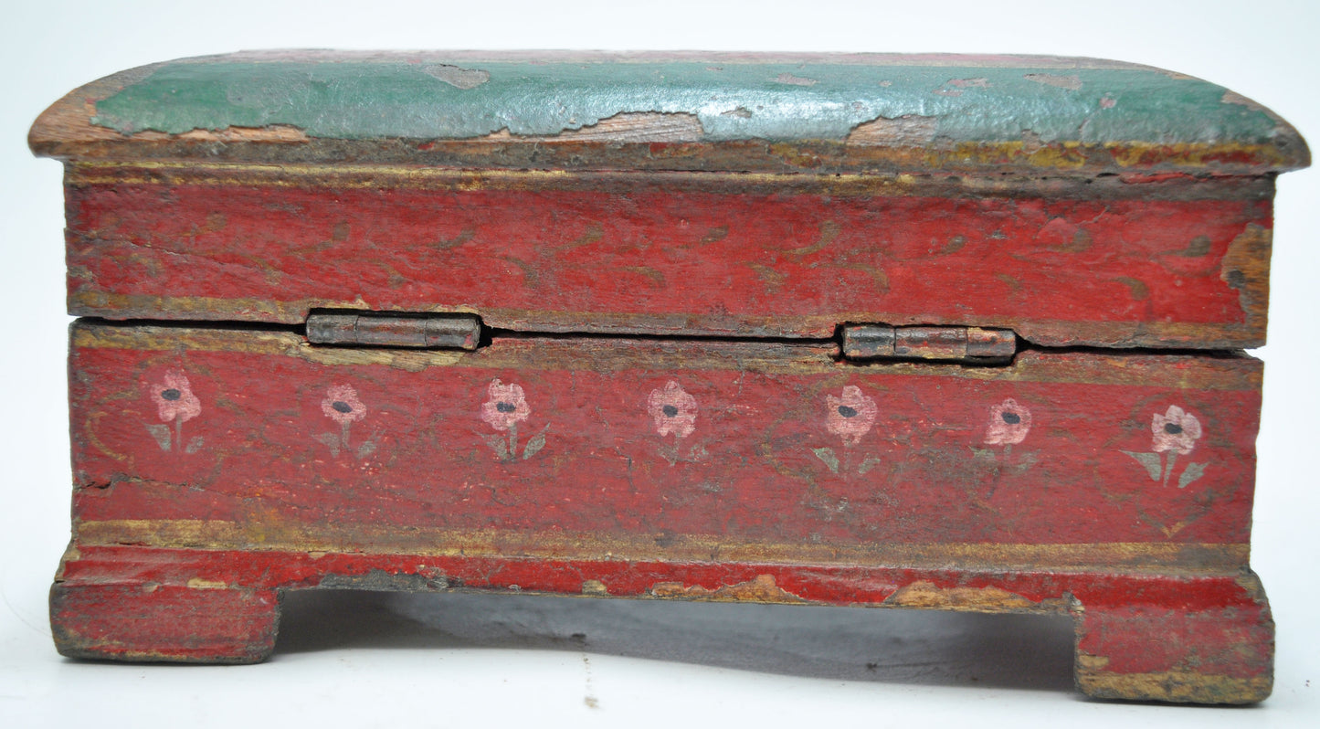 Vintage Wooden Small Storage Jewellery Box Original Old Hand Crafted Painted