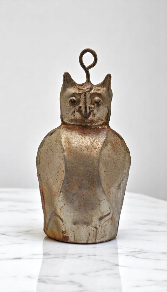 Vintage Iron Owl Shaped Small Bell Original Old Hand Crafted