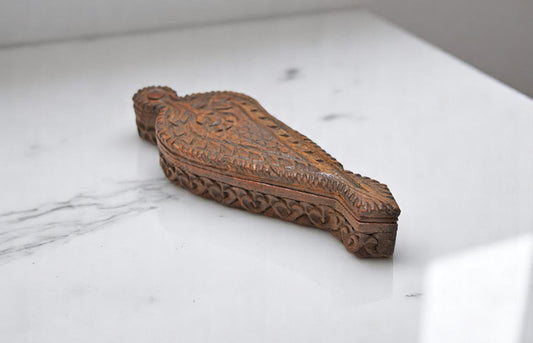 Vintage Wooden Kum Kum Powder Tika Box Original Old Hand Carved