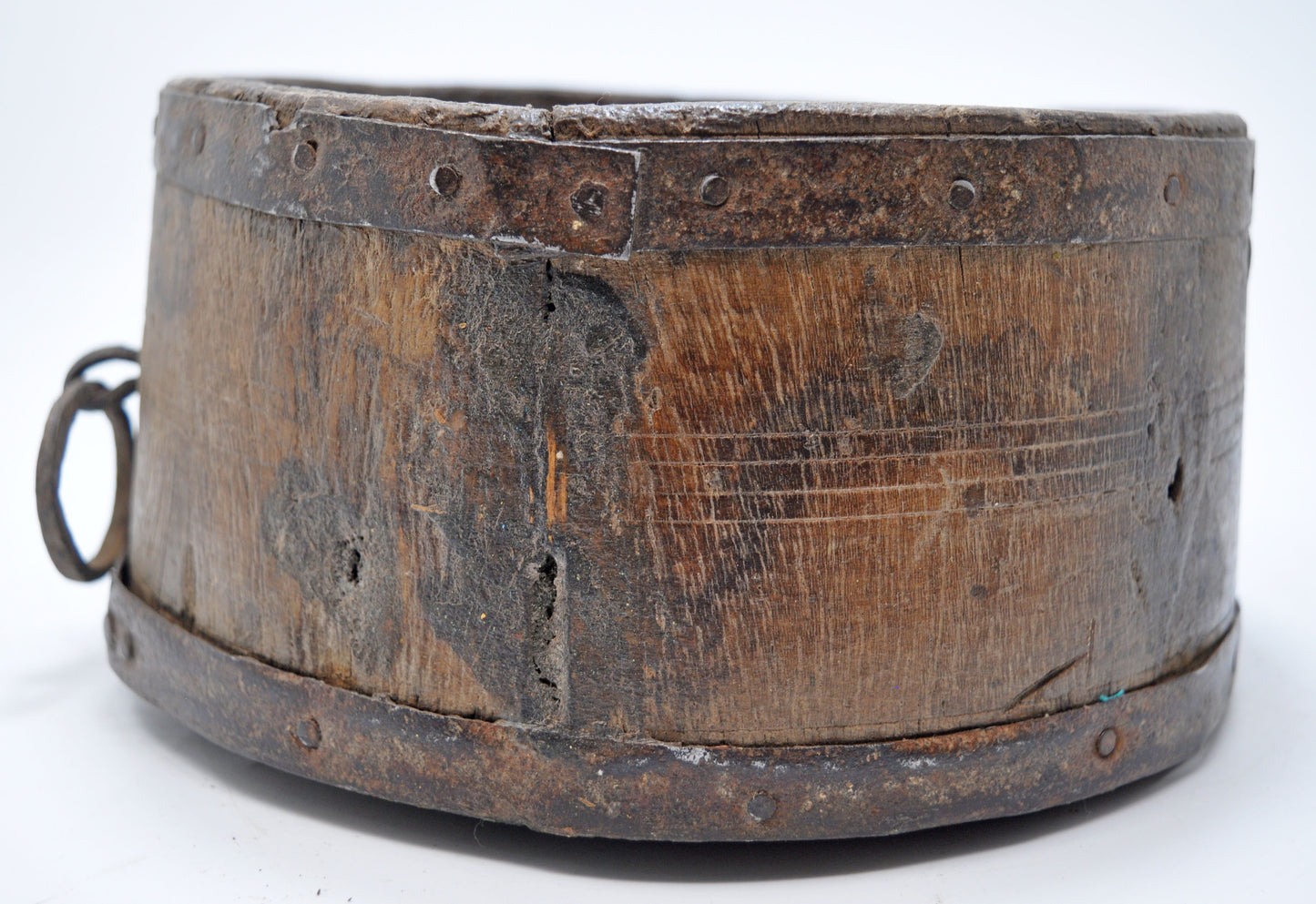 Antique Wooden Round Grain Measurement Paili Pot Original Old Hand Carved