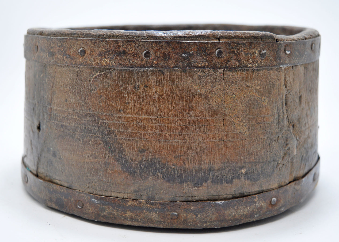 Antique Wooden Round Grain Measurement Paili Pot Original Old Hand Carved