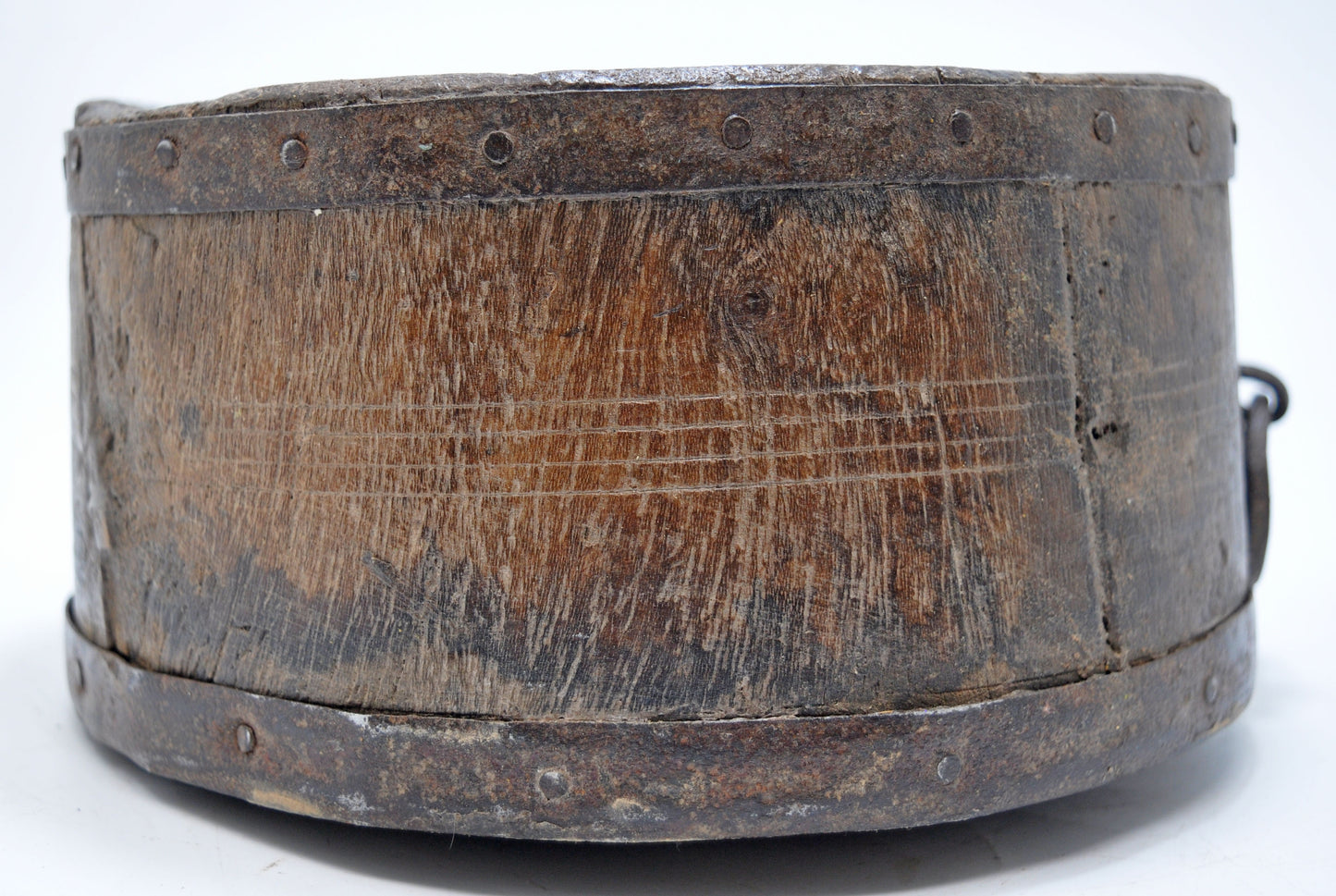 Antique Wooden Round Grain Measurement Paili Pot Original Old Hand Carved