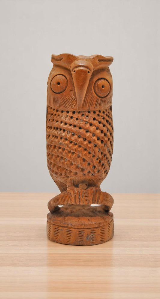 Vintage Wooden Owl Bird Figurine Original Old Very Fine Hand Carved