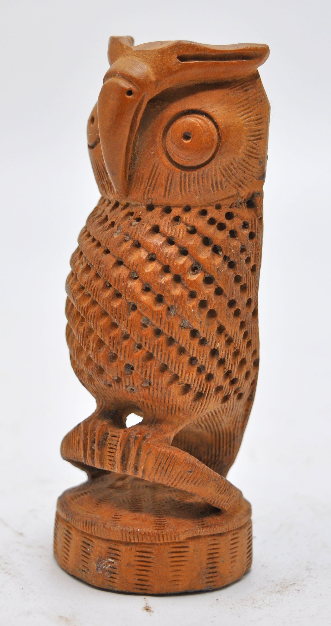 Vintage Wooden Owl Bird Figurine Original Old Very Fine Hand Carved