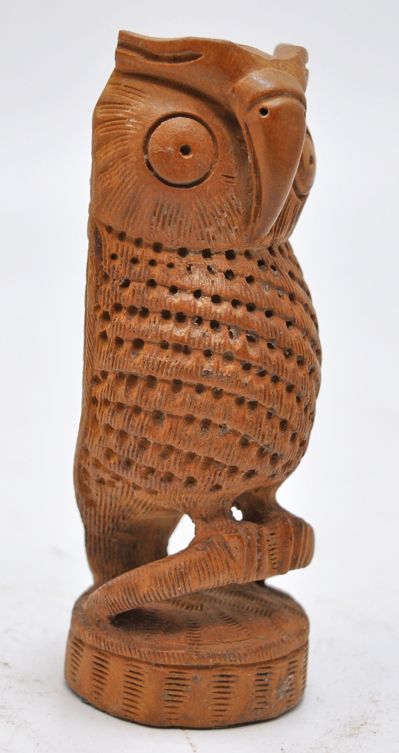 Vintage Wooden Owl Bird Figurine Original Old Very Fine Hand Carved