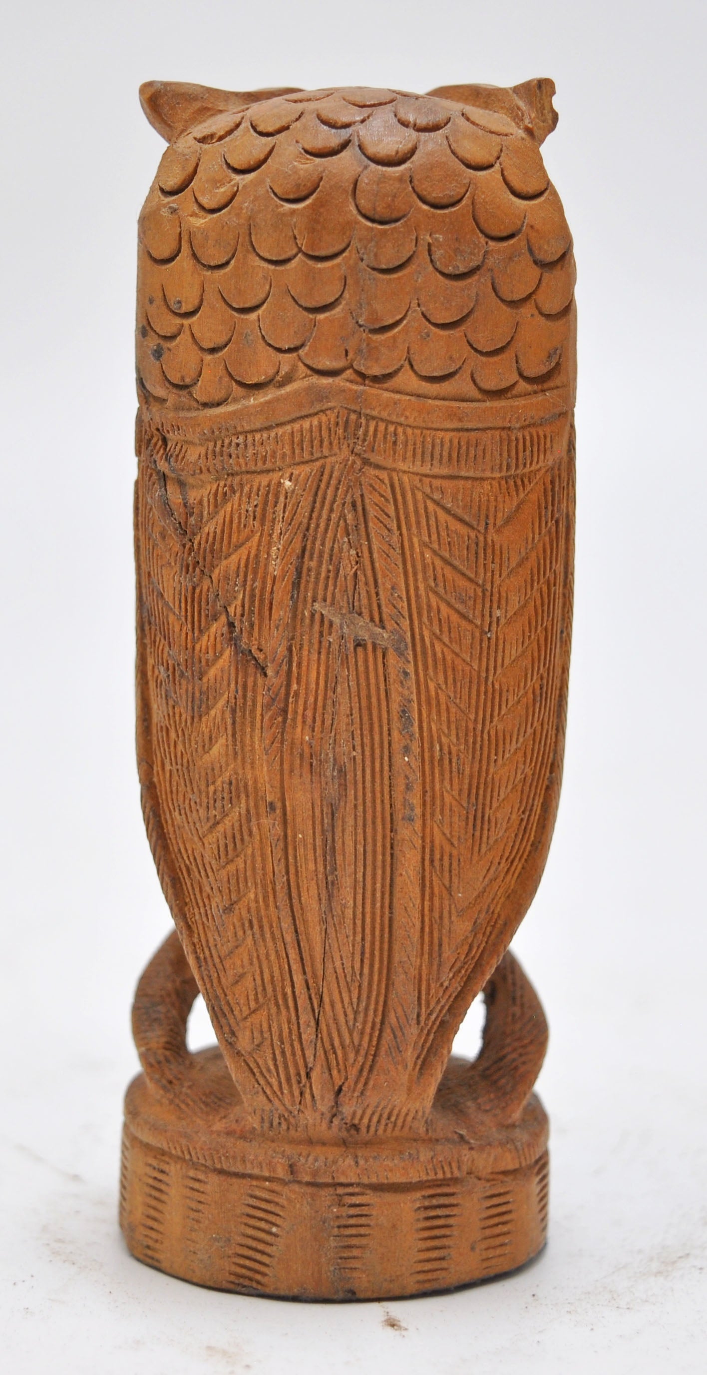 Vintage Wooden Owl Bird Figurine Original Old Very Fine Hand Carved