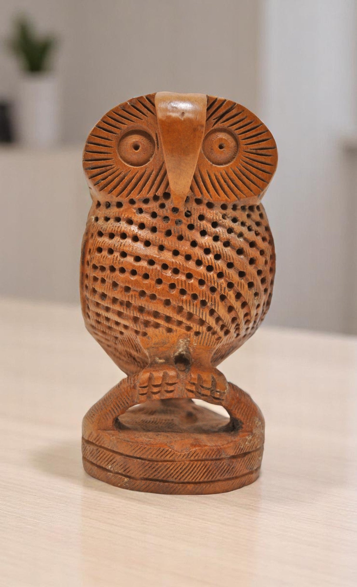 Vintage Wooden Owl Bird Figurine Original Old Very Fine Hand Carved