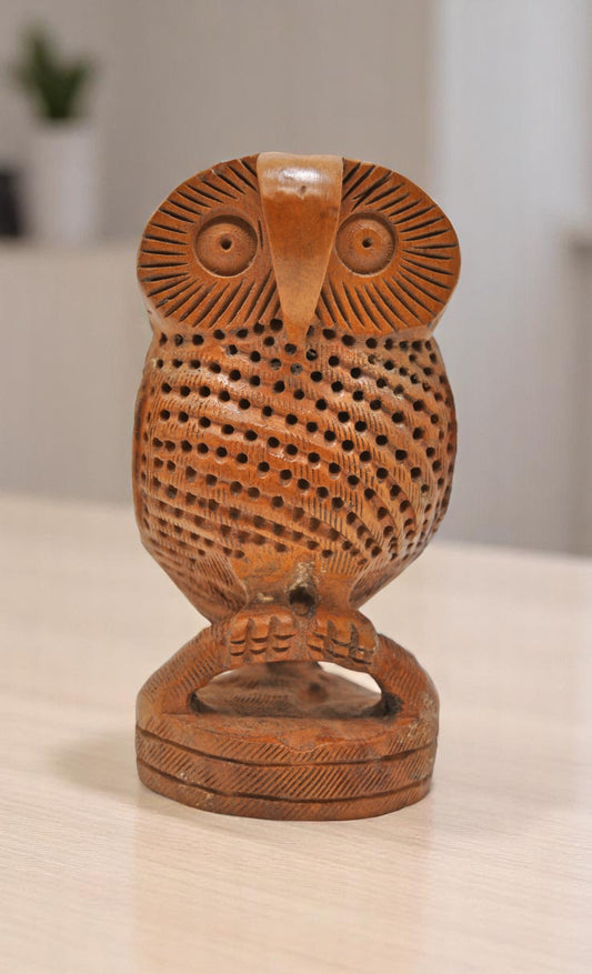 Vintage Wooden Owl Bird Figurine Original Old Very Fine Hand Carved