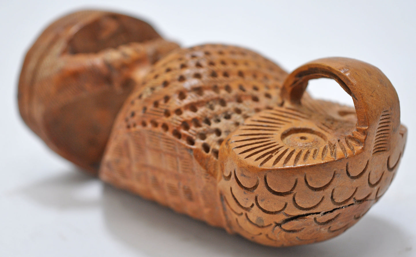 Vintage Wooden Owl Bird Figurine Original Old Very Fine Hand Carved