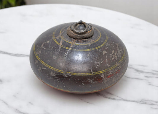 Antique Wooden Opium Tobacco Box Original Old Hand Carved Lacquer Painted