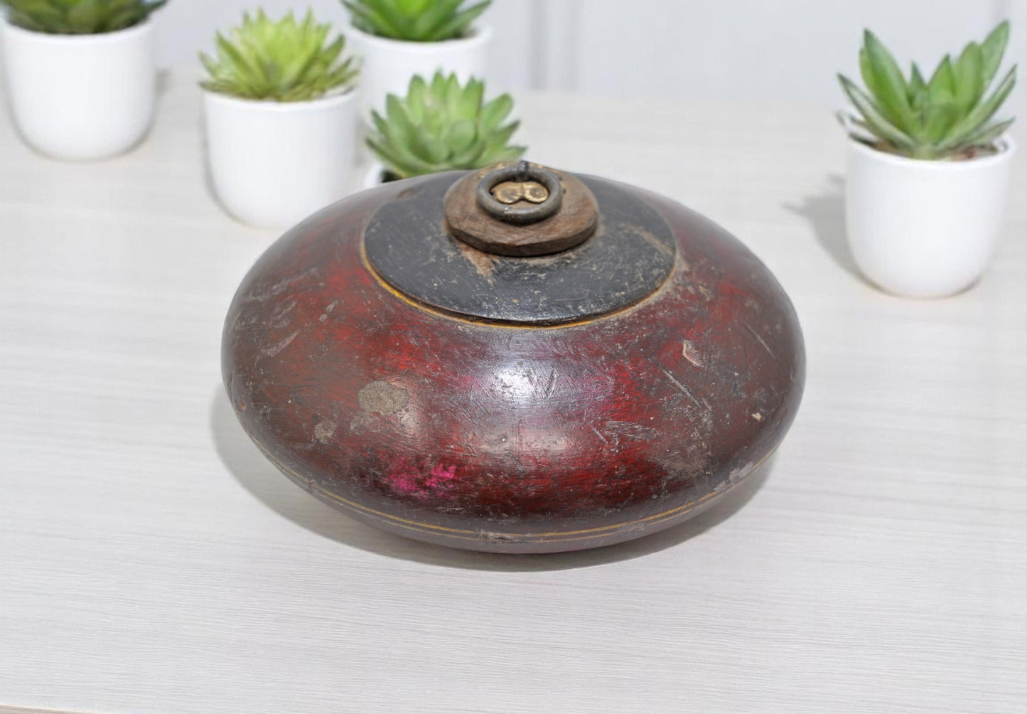 Antique Wooden Opium Tobacco Box Original Old Hand Carved Lacquer Painted