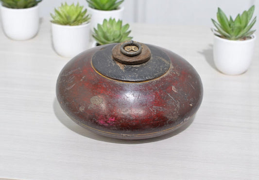 Antique Wooden Opium Tobacco Box Original Old Hand Carved Lacquer Painted