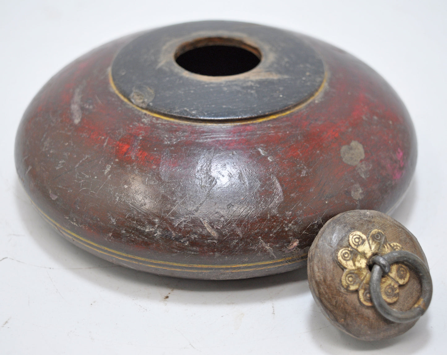Antique Wooden Opium Tobacco Box Original Old Hand Carved Lacquer Painted