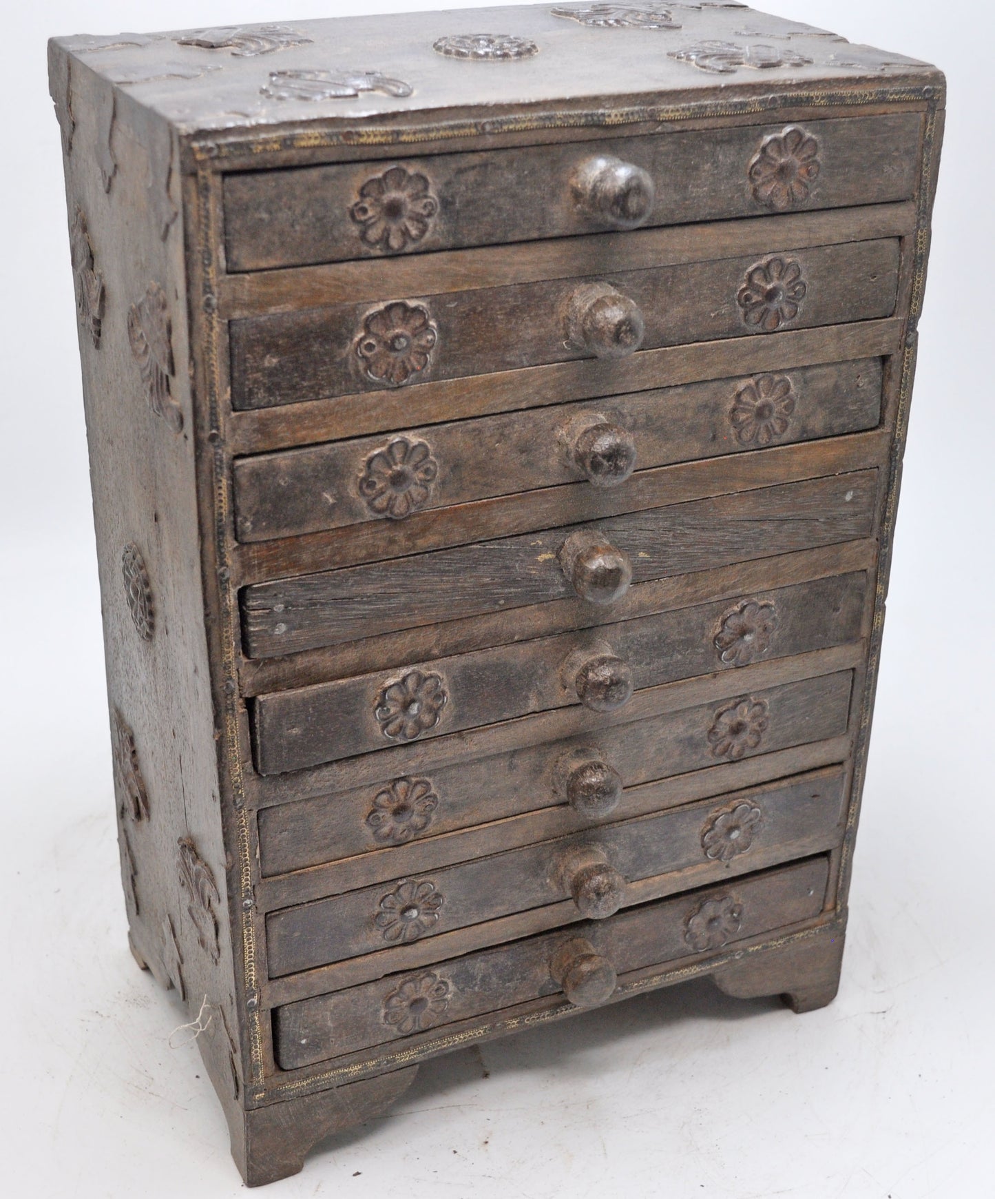 Vintage Wooden 8 Small Drawers Jewellery Box Original Old Fine Hand Crafted