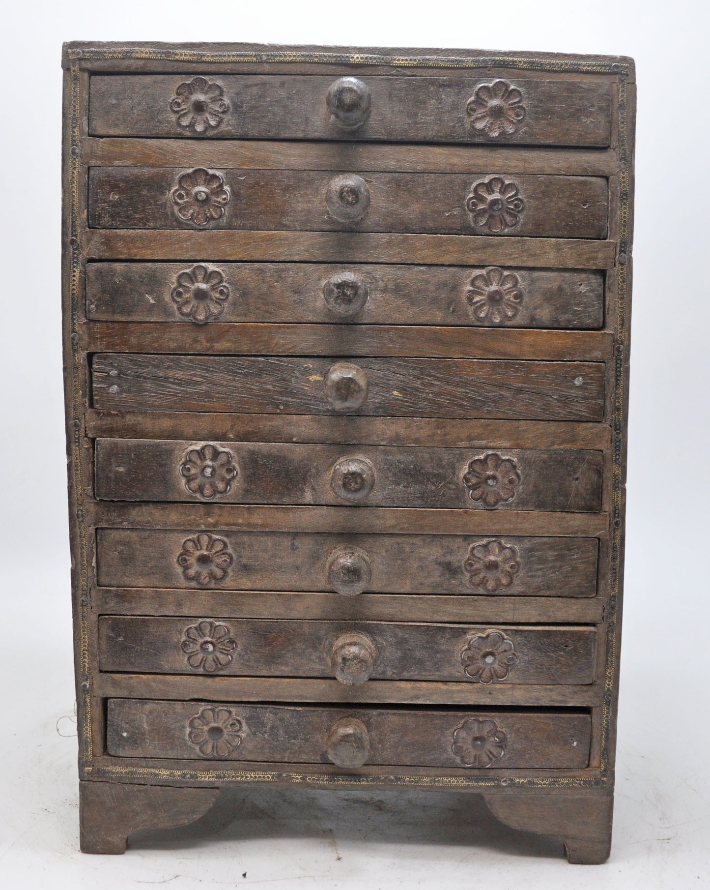 Vintage Wooden 8 Small Drawers Jewellery Box Original Old Fine Hand Crafted