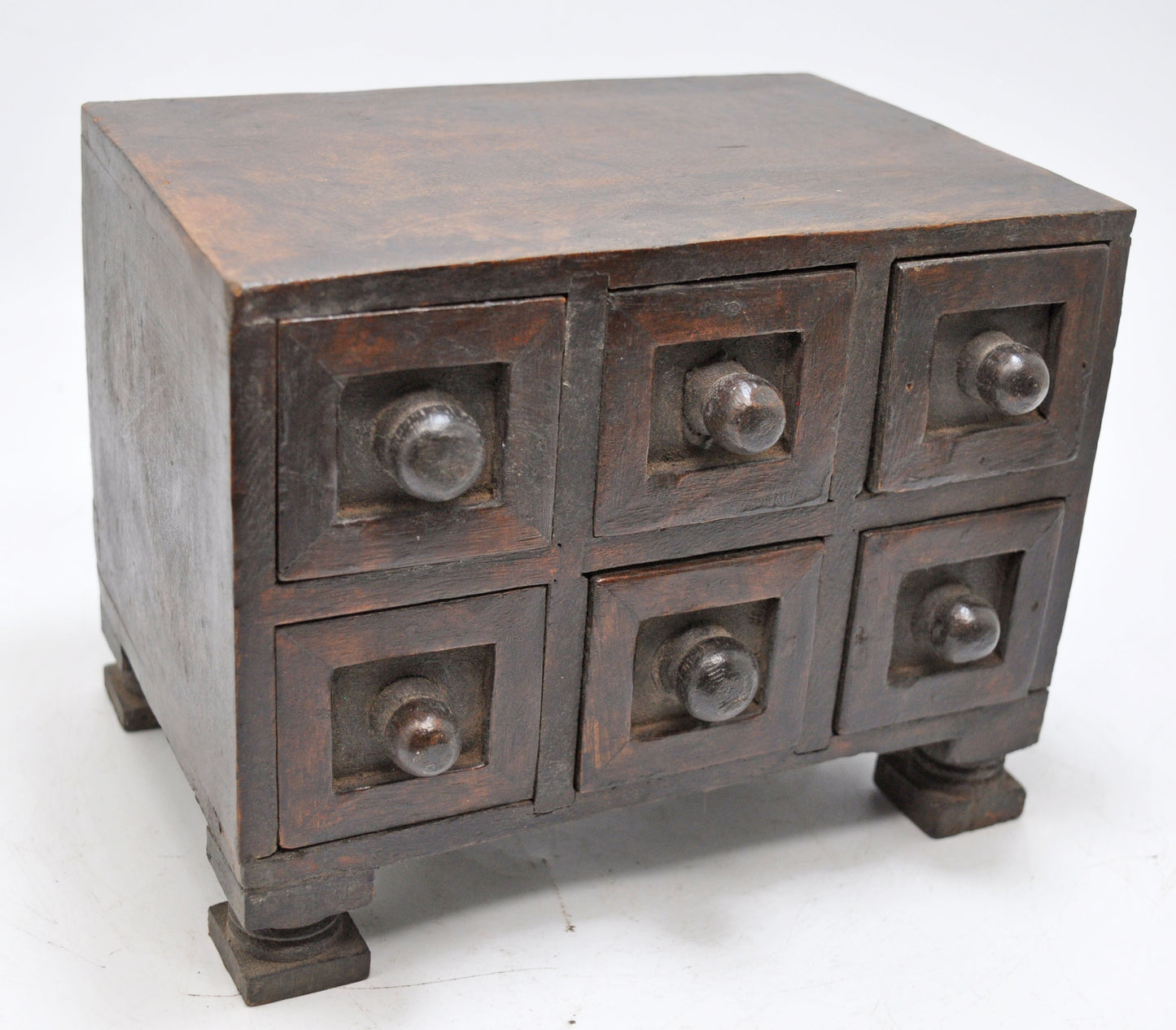 Vintage Wooden 6 Small Drawers Jewellery Box Original Old Fine Hand Crafted