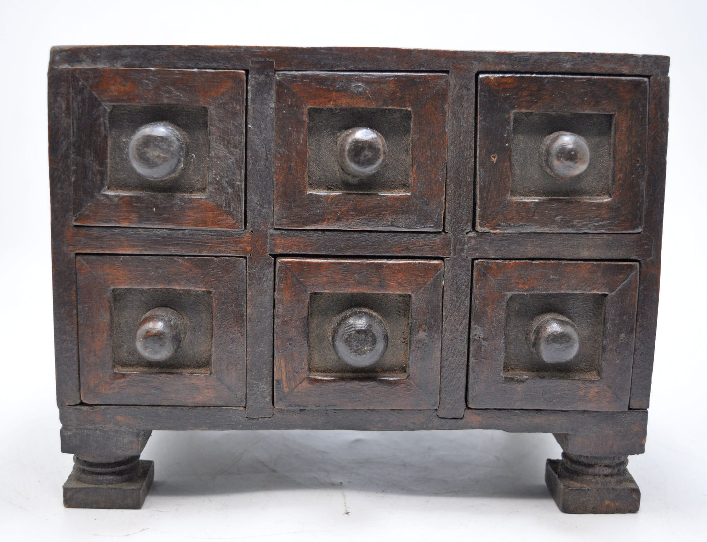 Vintage Wooden 6 Small Drawers Jewellery Box Original Old Fine Hand Crafted