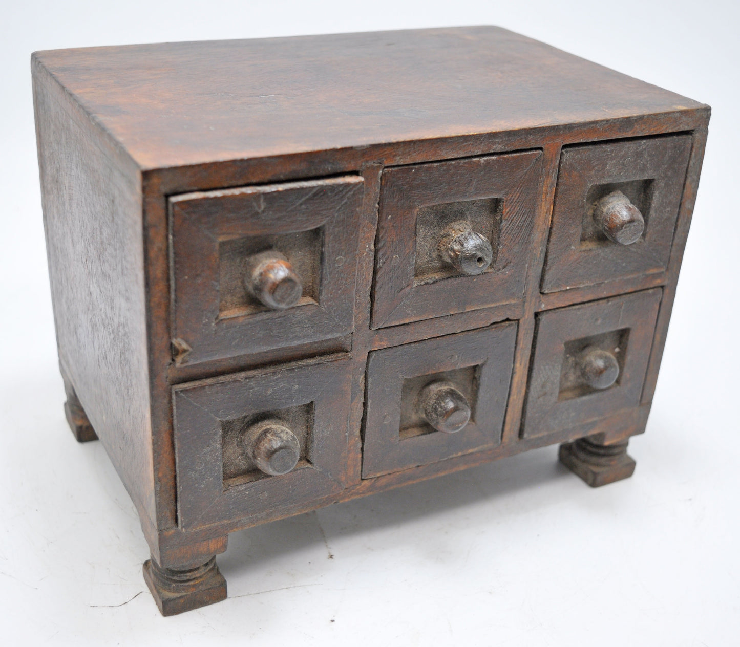 Vintage Wooden 6 Small Drawers Jewellery Box Original Old Fine Hand Crafted