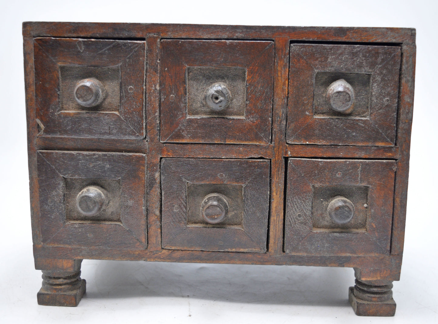 Vintage Wooden 6 Small Drawers Jewellery Box Original Old Fine Hand Crafted