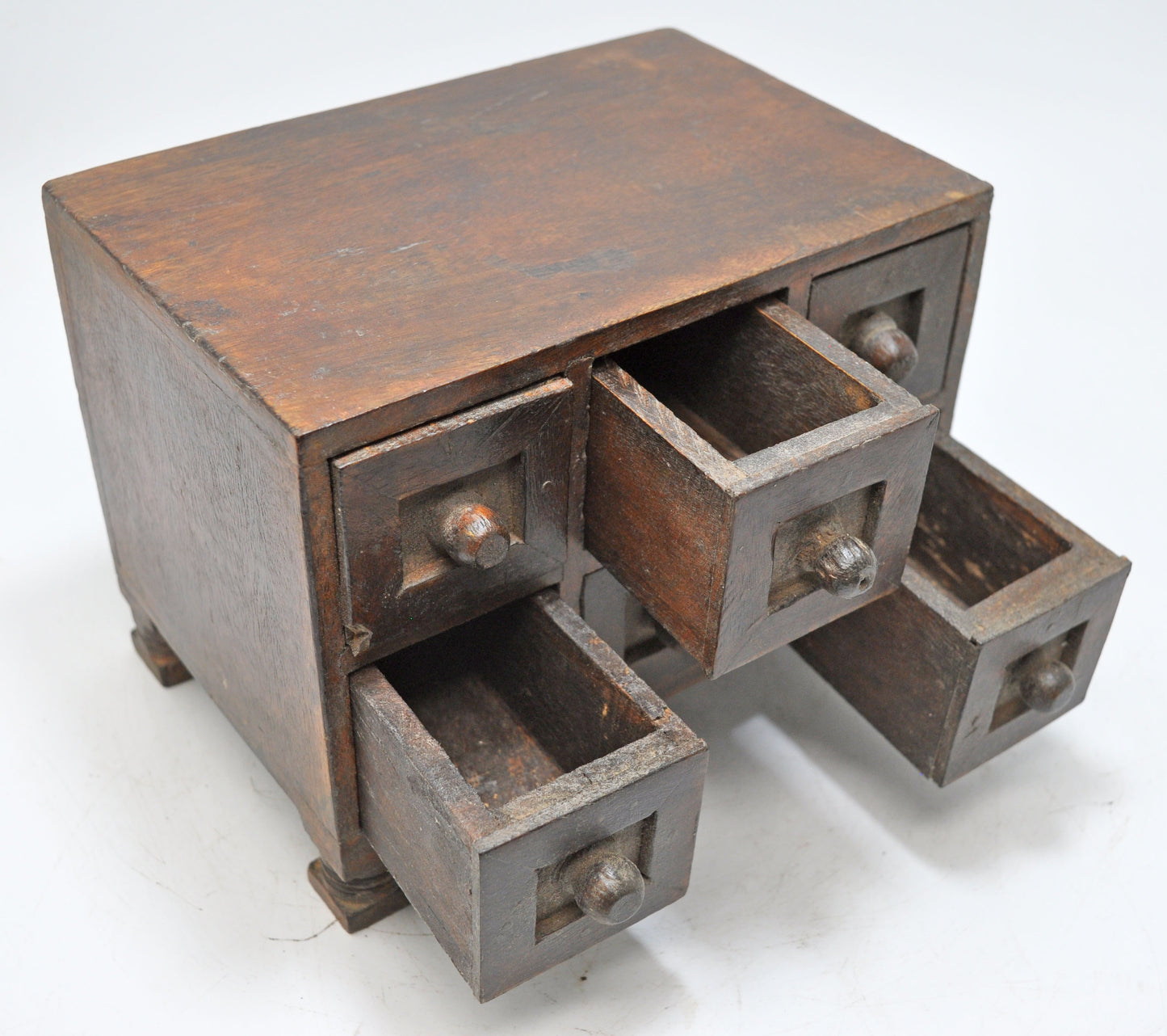 Vintage Wooden 6 Small Drawers Jewellery Box Original Old Fine Hand Crafted