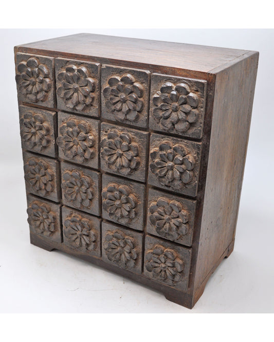 Antique Wooden 16 Small Drawers Jewellery Box Original Old Very Fine Hand Crafted