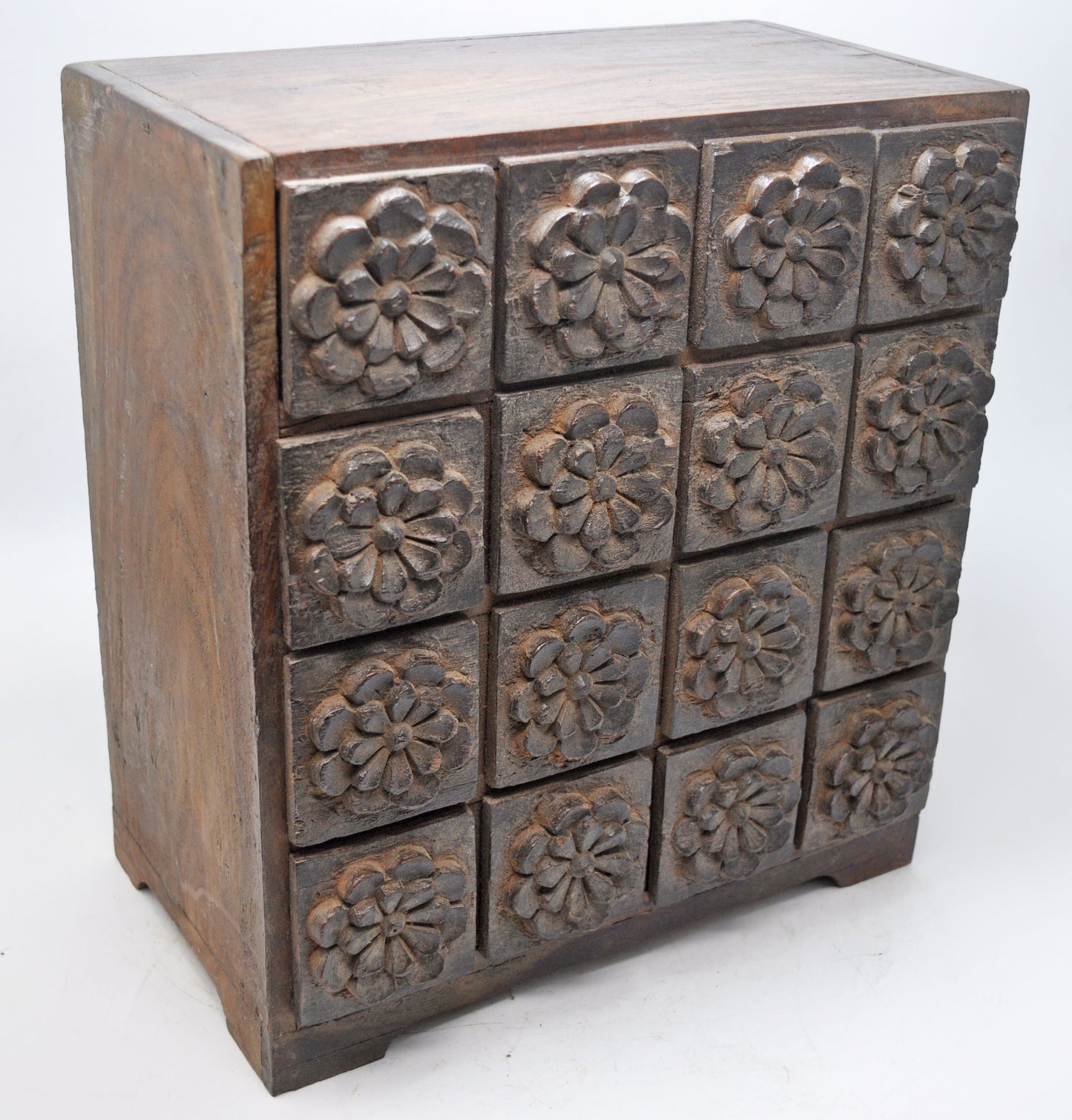Antique Wooden 16 Small Drawers Jewellery Box Original Old Very Fine Hand Crafted