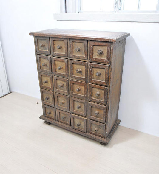 Vintage Wooden 20 Small Drawers Jewellery Box Original Old Fine Hand Crafted