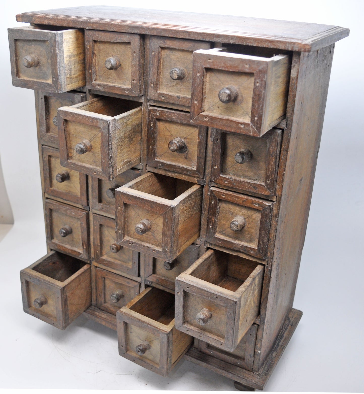 Vintage Wooden 20 Small Drawers Jewellery Box Original Old Fine Hand Crafted